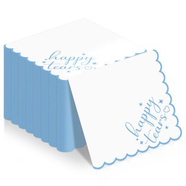 100Pcs Happy Tears Napkins Wedding Bridal Party Decorations Disposable Blue Happy Tears Scalloped Decorative Paper Napkin Guest Bathroom Hand Towels for Bridal Shower Party Supplies