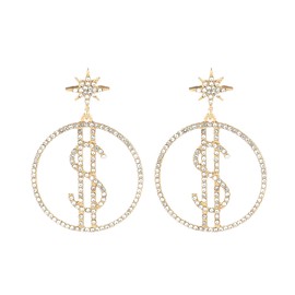 coadipress Dollar Sign Dangle Earrings for Women Rhinestone Crystal Sparly Money Rich Symbol Earring Unique Hip Hop Halloween Dance Party Jewelry (Gold)