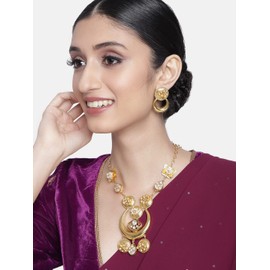I Jewels Womens 18K Plated Indian Wedding Bollywood Antique Long Necklace Jewellery Set With Earrings (Mc093Fl) Gold