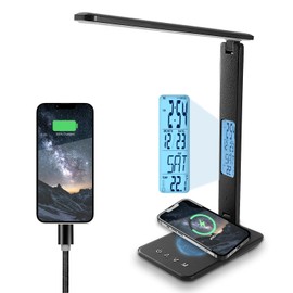 Xicyole Lámpara de computadora, lámpara LED con cargador inalámbrico, puerto de cargador USB, control táctil, 3 modos de color, 5 niveles de brillo, lámpara de mesa protectora para los ojos, luces LED