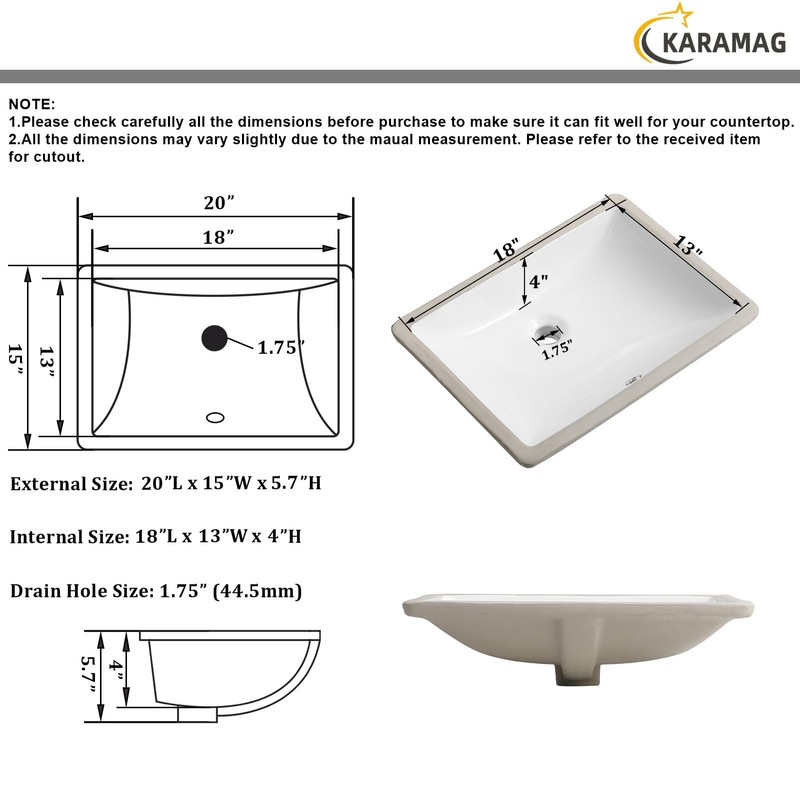 Ada Compliant 20"x15" White Ceramic Rectangle Undermount Bathroom Sink with