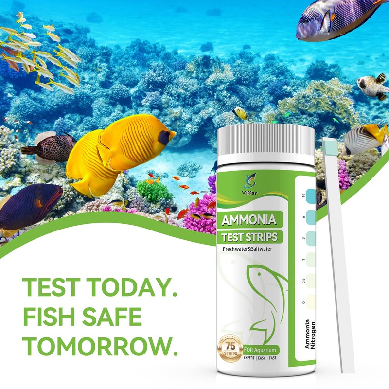 Yiffer 75-Count Ammonia Test Strips for Fish Tank, Freshwater &