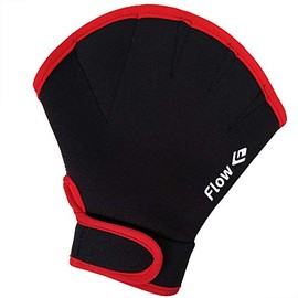 Flow Swimming Resistance Gloves - Webbed Gloves for Water Aerobics, Aquatic Fitness, and Swim Training (Black/Red, Large)