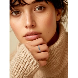 Silvora 925 Sterling Silver Wedding Band Eternity Ring Cubic Zirconia Stackable Ring for Women