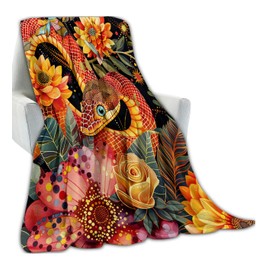 Snake Flowers Throw Blanket, Colorful Plant Floral Serpent Blankets for Bedroom Living Room Couch Decor, Fuzzy Cozy Soft Lightweight Throws, for Nature Art Lovers Women, 50x60 in