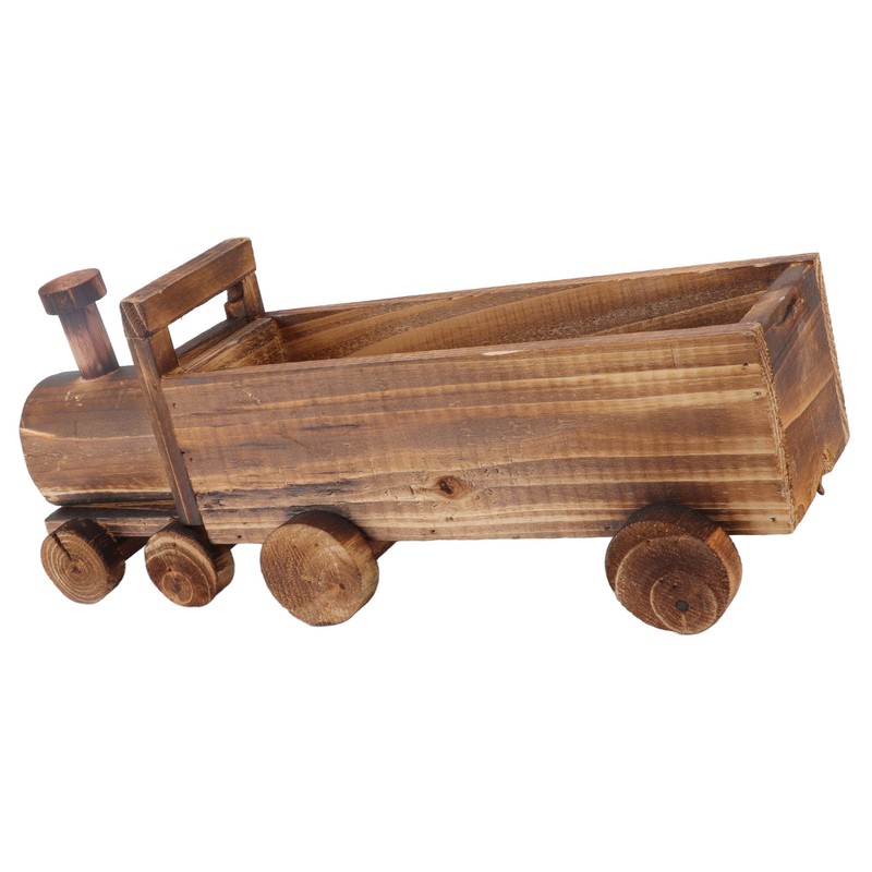 Wooden Flower Pot Cartoon Train Shape Good Ventilation Succulent Flower