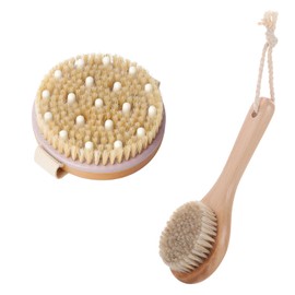 Dry Brush, Dry Brushing Body Brush, 2-Piece Set with Medium Handle and Round Head, for Exfoliating, Daily Skincare, Post-Workout Recovery, and Reducing Cellulite, 25 X 8 Cm and 11 Cm