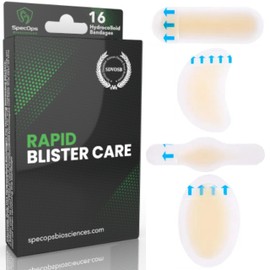 Hydrocolloid Blister Bandages (16 Pack) - Premium Blister Treatment for Athletes. Fast Healing Bandages for Feet | SpecOps Biosciences