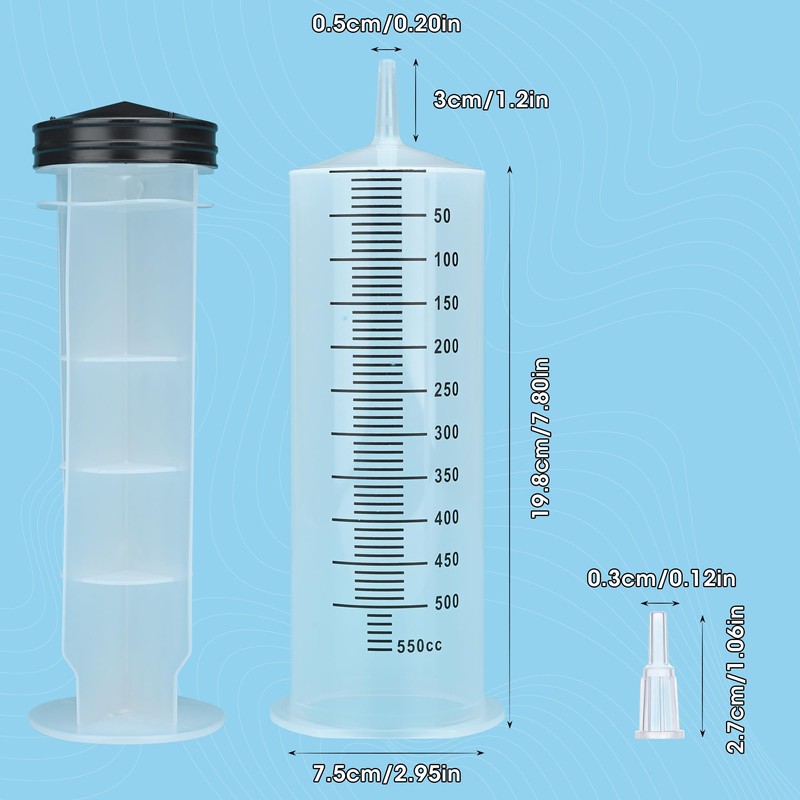 500mL Large Syringe with Tip Adapter, Individual Sealed and Sterile,