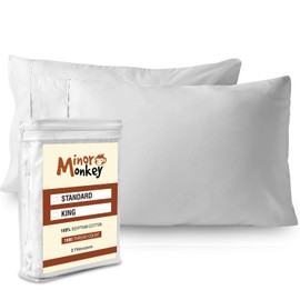 Minor Monkey 1000 TC King Size Pillow Case Set of 2 100% Egyptian Cotton Pillowcases Perfect Pillow Covers for Home Hotels & Hospital Use Soft and Durable King Size Pillows Sateen White Cooling Cover
