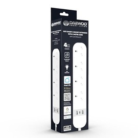Daewoo Smart Extension Lead, 4X 13A Sockets, 2X USB A, 1x USB C, LED Indicators, Individual Control, WiFi Operated Via Smart Life App On iOS and Android with Connection to Alexa and Google Home