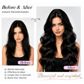Wavy Clip in Hair Extensions 16 Inch Black Brown 4Pcs Synthetic Double Weft