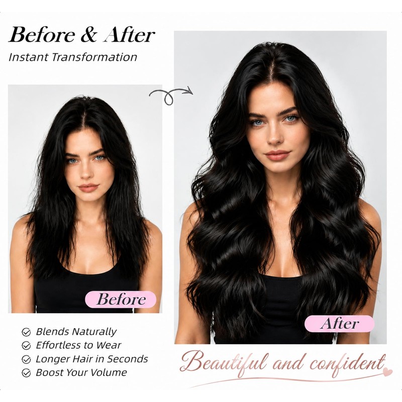 Wavy Clip in Hair Extensions 16 Inch Black Brown 4Pcs