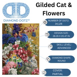 DIAMOND DOTZ ® - Gilded Cat & Flowers, Partial Drill, Round Dotz, Cat Diamond Painting Kits, Cat Diamond Art, Diamond Art Cat, Diamond Painting Cat, Diamond Painting Kits Cats, 30.7"x21.7"