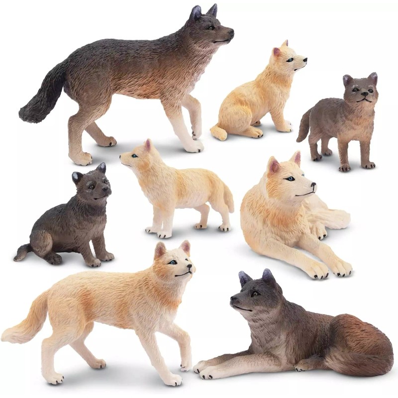TOYMANY 8PCS Wolf Figures Forest Animals Toy Figurines - Plastic