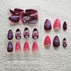 Flower Press on Nails Short Almond Fake Nails Purple Pink