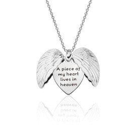 CENWA Memorial Jewelry Sympathy Gift A Piece of My Heart Lives In Heaven Angel Wings Open Locket Necklace (A Piece of My Heart N)