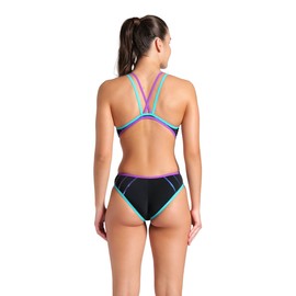 ARENA Women's Standard One Metallic Paint Swimsuit Double Cross Back Ladies Bathing Suit, Black/Water/Purple