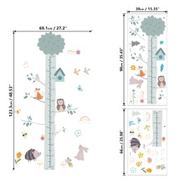 SUPERDANT Cartoon Animals Height Growth Chart Wall Sticker Big Tree Animal Owl Height Measure Decals with Sun Flower Rainbow Wall Decor for Nursery Kids Bedroom Living Room Wall Decoration 40-140cm