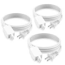 PLUGTUL Indoor Extension Cord 10 FT, 2 Prong White Extension Cord, 3 Polarized Outlets with Safety Cap Protect for Home Office, 16/2 SPT-2 ETL Listed, 3 Pack