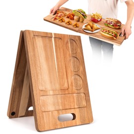Large Acacia Wood Cutting Board with Containers Wood Foldable Serving Tray for Kitchen Serving Meats Platter Dessert Fruit Charcuterie Party (Acacia Wood Brown, With Containers)
