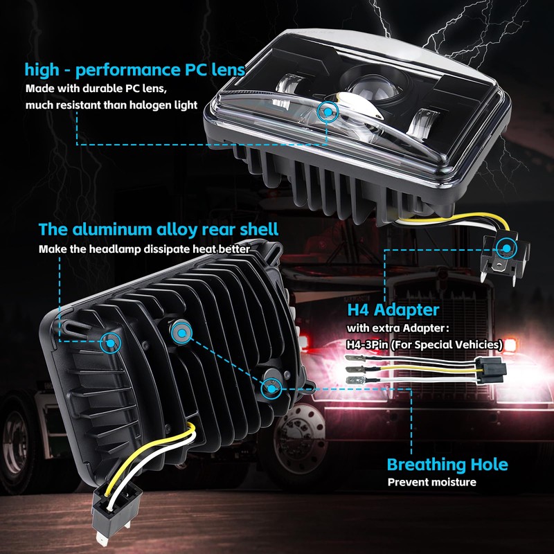 4x6 Inch LED Headlights Rectangular Light DOT Approved High/Low Beam