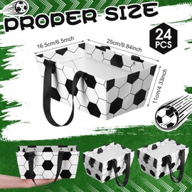 Glenmal 24 Pcs Soccer Baskets for Gifts 9.8 x 6.5 x 4.3 Inch Waterproof Empty Soccer Senior Night Kraft Paper Baskets with Handles Empty to Fill for Sports Party Favors Holiday Gifts Packaging