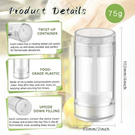 DMuuuDM 12 Pack 2.5 oz/75ml Plastic Deodorant Container,Empty Round Twist-Up Bottom Filling Stick Tube for Deodorant,Solid Lotion Bar,Body Balm,Soap Stick,Sunscreen-UPSIDE DOWN FILLING (Crystal Clear)