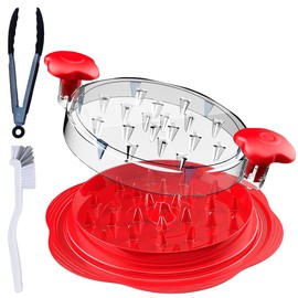 Chicken Shredder Large Breast Shredder Tool Twist with Separate plate, Heat Resistant Tong & Cleaning Brush | Meat Shredder Machine, Anti-Slip Strip, Ergonomic Handle | Shred Chicken Beef - Red