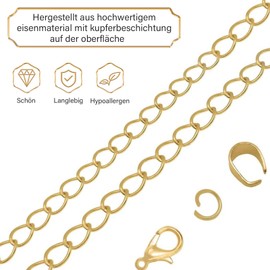 Cumnvulnt 5 Pieces Link Chain, Jewellery Chains, Jewellery Making Kit, Metal, for DIY Jewellery Design, Jewellery Making, Gift for Crafts, Gold