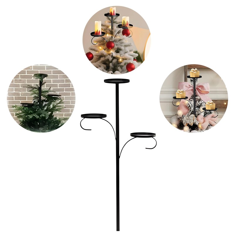 Candelabra Christmas Tree Topper，Black Metal Triple Tree Topper，23.6 Inch Christmas