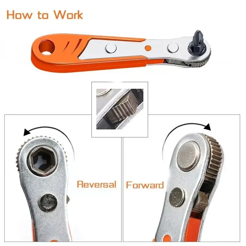 Unbranded Ratcheting Right Angle Screwdriver Hex Drive Offset+10PC Bit Kit