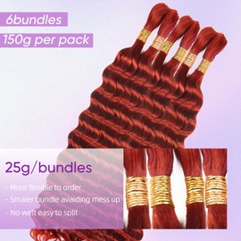 Human Braiding Hair for Boho Braids 150g 22 Inch Deep Wave Ginger Boho Braids Human Hair No Weft Boho Human Braiding Hair Curly 6 Bundles/Pack 350#