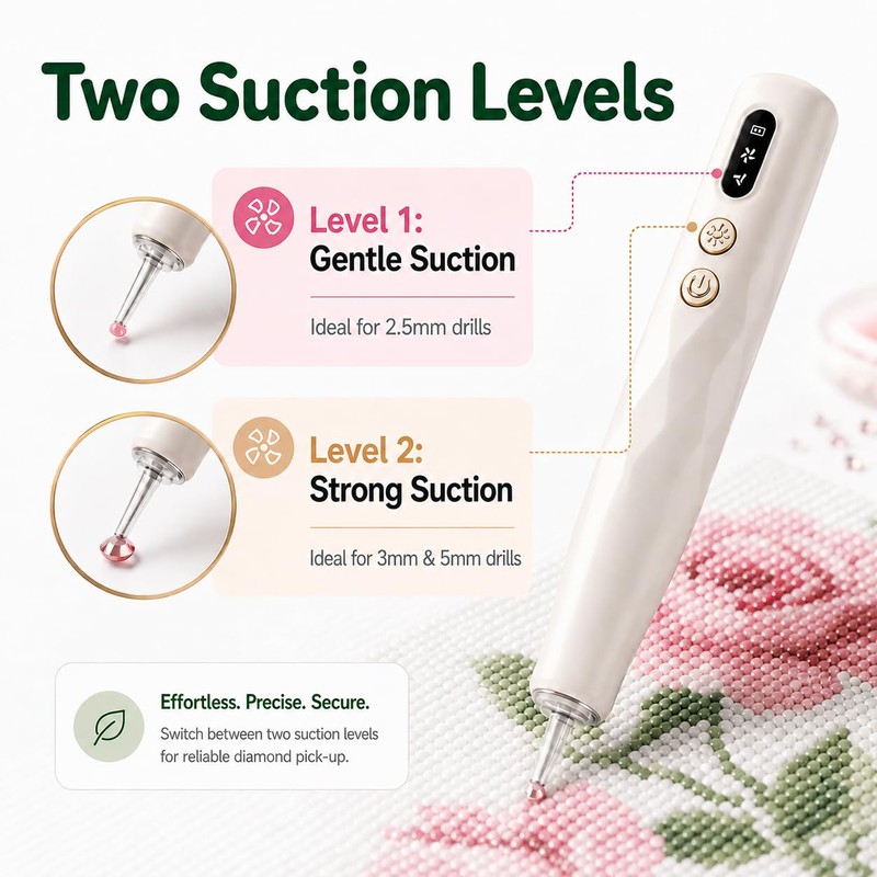 Electric Diamond Art Pen with Light, Dual-Speed Vacuum Tool (Beige)