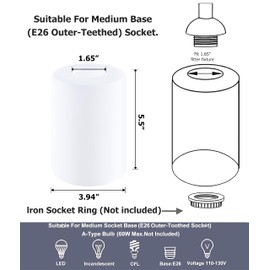 GO&SO 3 Pack White Frosted Glass Shade for Light Fixtures,Cylinder Glass Light Shade Replacement,5.5"Height,3.54"Diameter,1.65"Fitter - Lamp Shades for Floor Lamps,Bedside,Wall Sconces,Chandelier