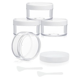 4 Pack Small Travel Jars Containers for Creams 1oz Travel Size Containers for Toiletries Leak-Proof Plastic Refillable Cosmetic Container Jars with Lids and Spoon for Makeup Lip Balm Face Creams,Clear
