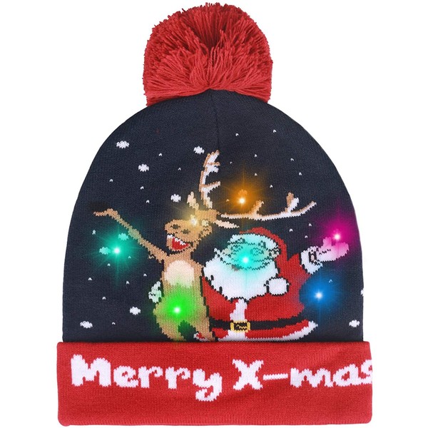 Lurowo LED Light Up Hat,Beanie Hat Xmas Christmas Knitted Hat