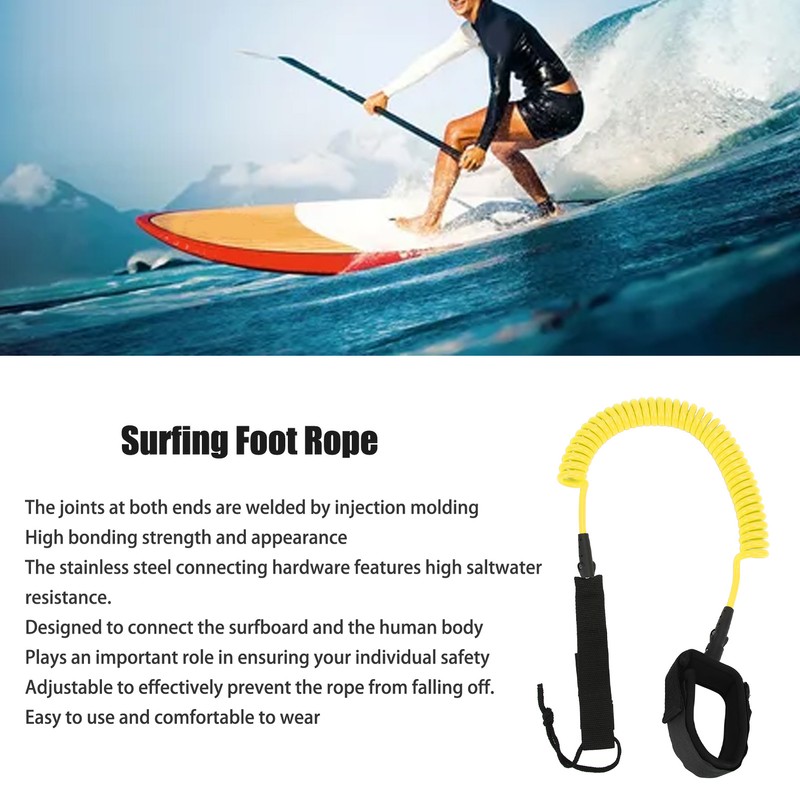 Surfing Foot Rope 7mm 10ft Coiled Spring High Elastic Adjustable