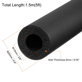 MECCANIXITY Foam Grip Tubing Handle Grips 3/8"(10mm) ID 3/16"(5mm) Wall Thick 5ft Black Non-slip for Fitness, Tools Handle Support
