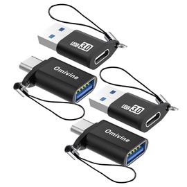 Omivine USB to USB C Adapter 4 Pack, Type C to USB 3.0 5Gbps Data Sync Converter, C to A OTG Adapter with Lanyard for Charging Data Transfer Car Charger