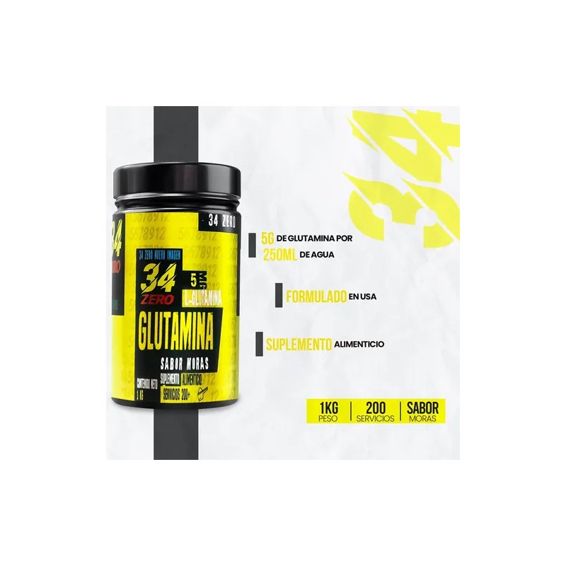 34 Zero Glutamina En Polvo 100 Servicios 1kg Varios Sabores