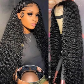 Wear and Go Glueless Wigs Human Hair Pre Plucked Pre Cut 26 Inch Deep Wave 5x5 HD Lace Closure Wigs Human Hair 200 Density with Baby Hair Deep Curly Wig for Black Women