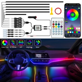 Jushope Interior Car LED Strip Lights, Acrylic LED Lights for Car with Dynamic Dreamcolor Chasing, Ambient Lighting Kits Music Sync Wireless APP and RF Remote Control (10 in 1)