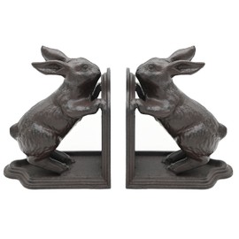 Remenna Rabbit Decorative Bookend, Heavy Duty Cast Iron Book Ends, Vintage Shelf Decor, Antique Brown