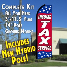 INCOME TAX SERVICE (Red/Stars) Flutter Feather Banner Flag Kit (Flag, Pole, & Ground Mt)