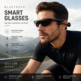 Bluetooth Smart Sunglasses for Outdoor Listening – Polarized UV Eyewear Headphones for Hiking & Cycling