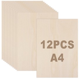 JMIATRY Pack of 12 Plywood 3 mm, A4 Plywood, Wooden Panels for Crafts, 300 x 210 mm for DIY Woodworking, Laser Processing, Model Making, Gifts, Decoration