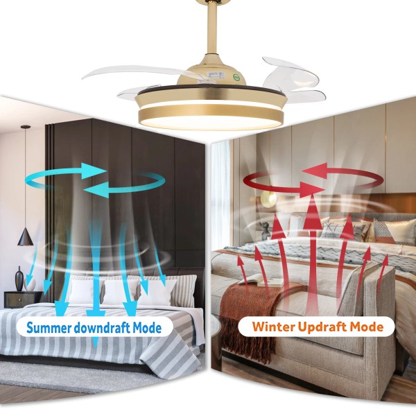 36" Modern Ceiling Fan Light w/LED Bluetooth Music Player Retractable