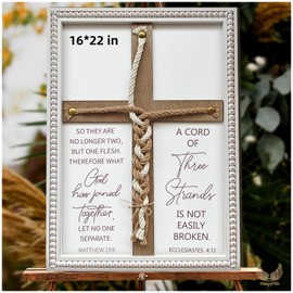 Musgsfbbs A Cord of Three Strands Wedding Ceremony Sign 16×22 in – Unity Rope Cross Braid for Wedding Unity Ideas with Bible Verses, Rustic Farmhouse Marriage Sign for Couples, Christians