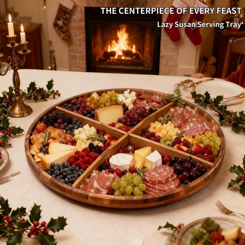 Utoplike Extra Large Acacia Serving Tray, Rotating 23.6'' Charcuterie Board
